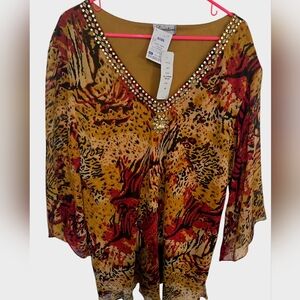 Signature JMB Plus Size 3X Tunic Beaded Lined Body Designer Gold and Red Shades